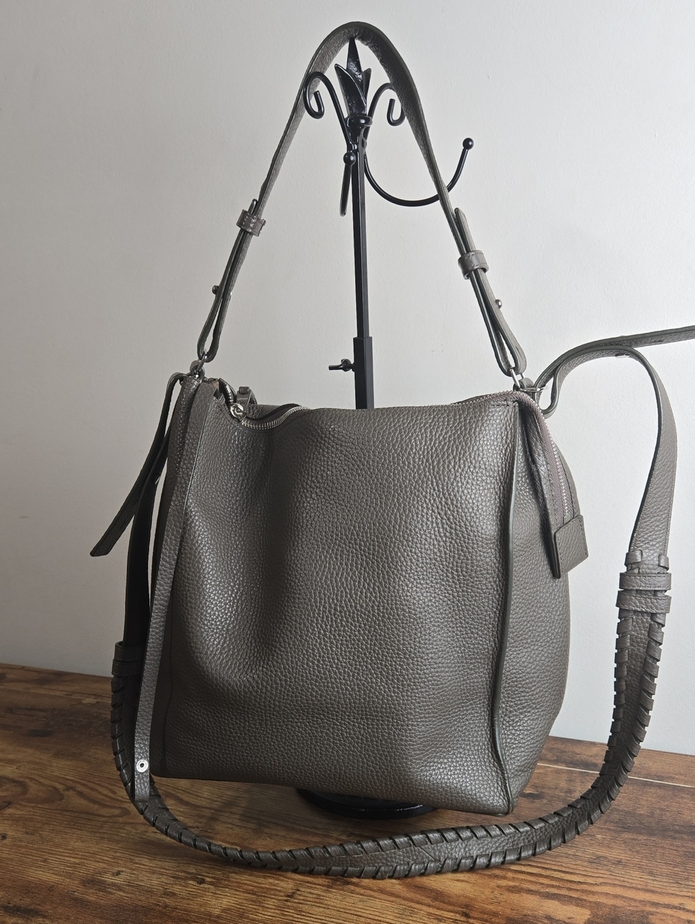 AllSaints Kita Women's Grey Leather Crossbody Bag Leather Shoulder Bag Euro Boho - Picture 2 of 12